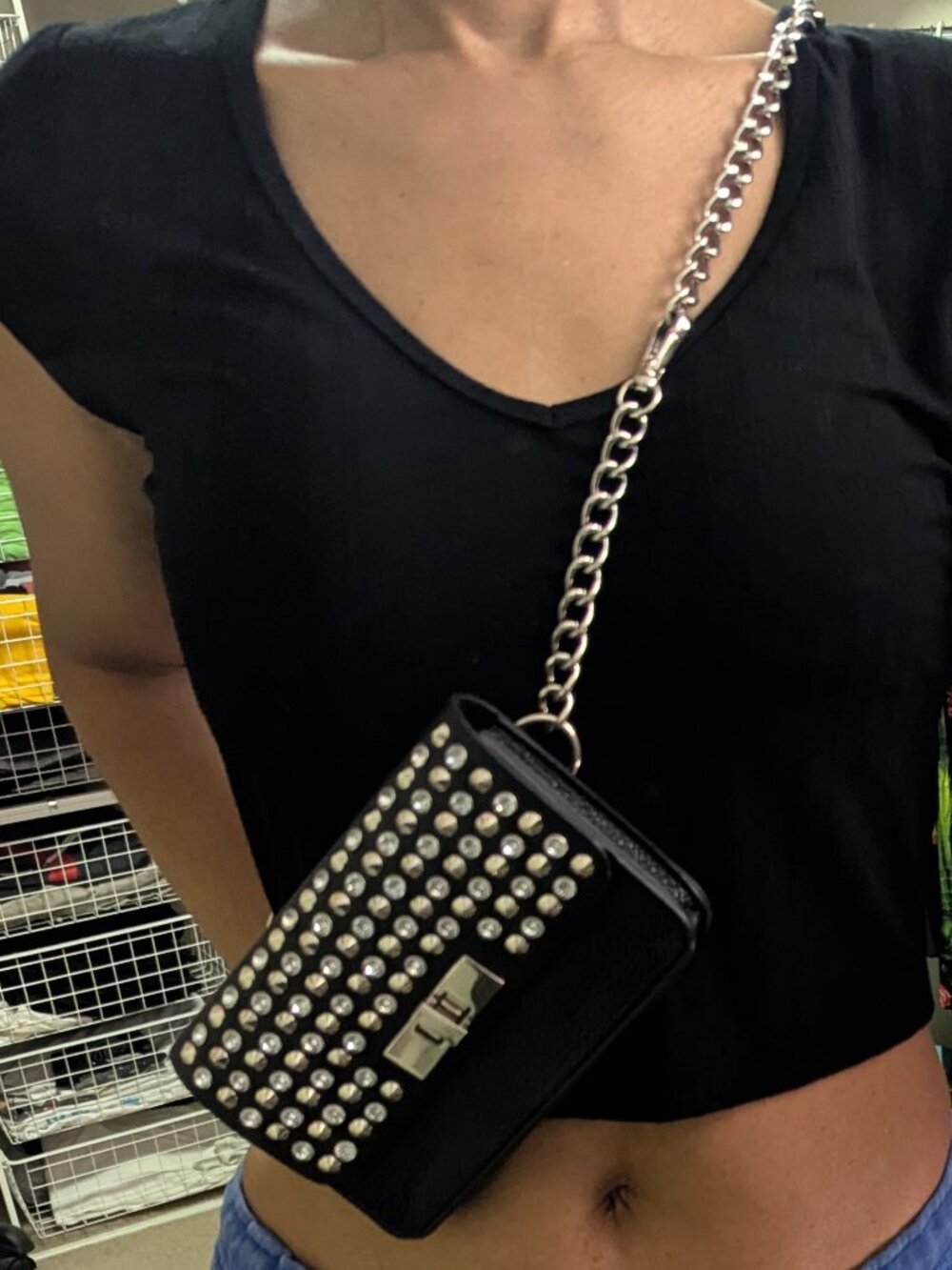 Black Studded Chain Belt Bag